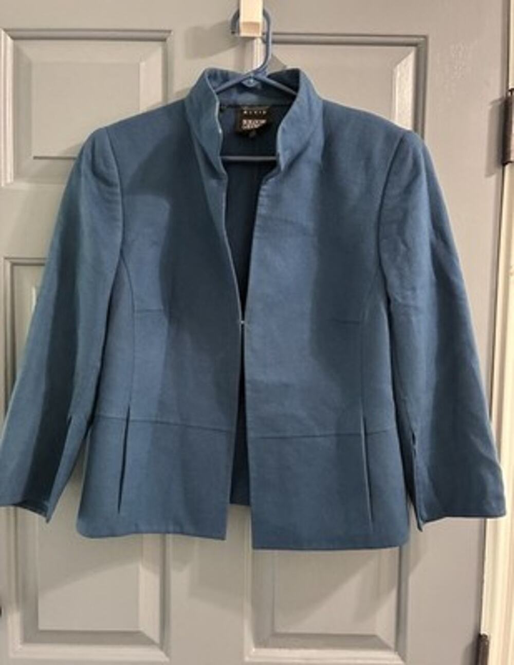 Akris Bergdorf Goodman Jacket Womens Sz 12 Blue Teal Cashmere 3/4 Split Sleeve
